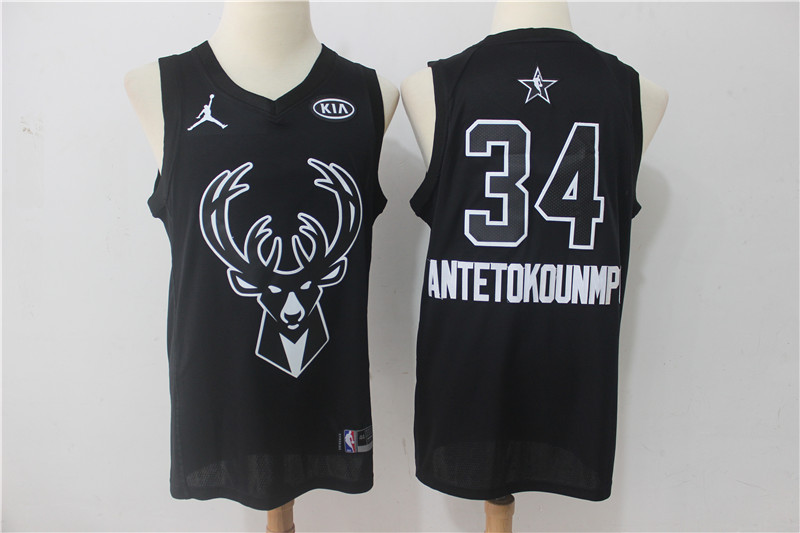 Men Milwaukee Bucks #34 Antetokounmp Black 2108 All Stars NBA Jerseys